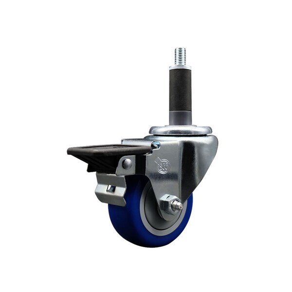 3'' Blue Poly Swivel 1'' Expanding Stem Caster with Brake